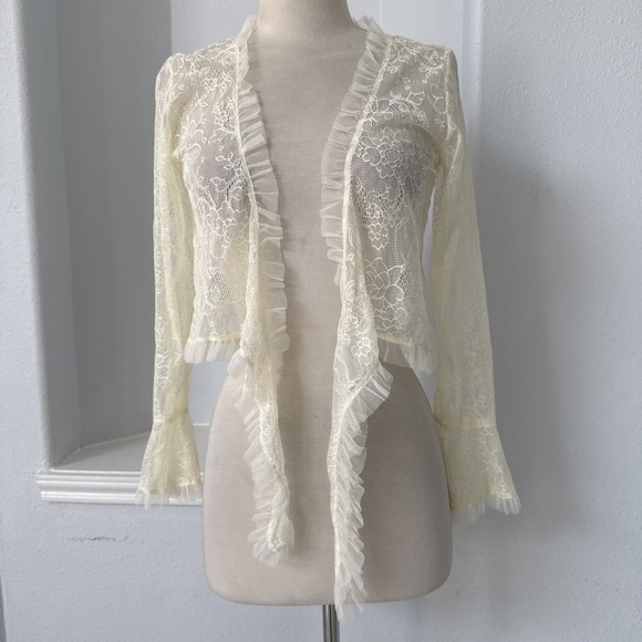 Cejon Cardigan Womens S Ivory Lace Ruffle Coquette Fairycore Layering Y2K - Picture 2 of 9